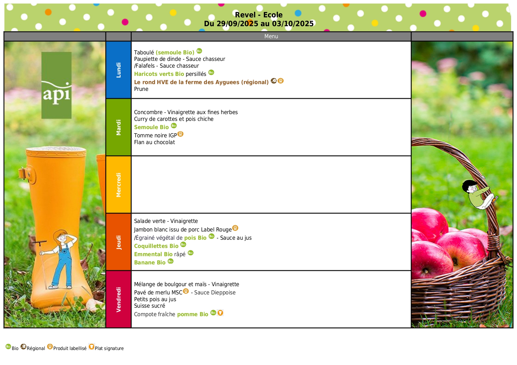 Menus du 29 9 au 3 10 2025
